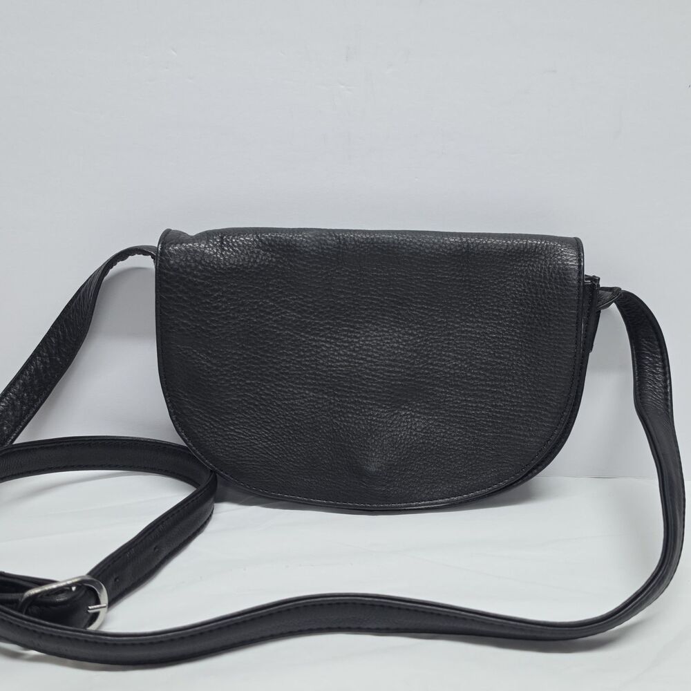 Day & Mood Ash Saddle Crossbody Bag Genuine Black Leather Small Purse Minimalist